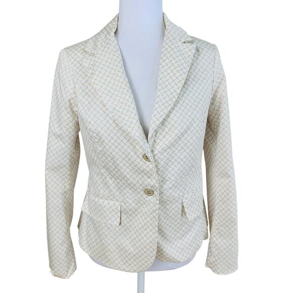New York & Company Size 8 Stretch Blazer Jacket Geometric Cream Lightweight - Picture 1 of 11